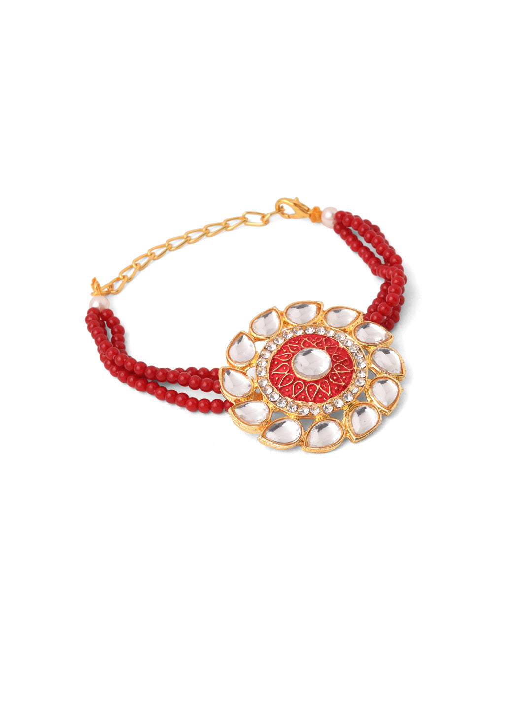 NVR Set of 2 Handmade Red Kundan Studded Floral Design Bhaiya Bhabhi Rakhi Combo - Distacart