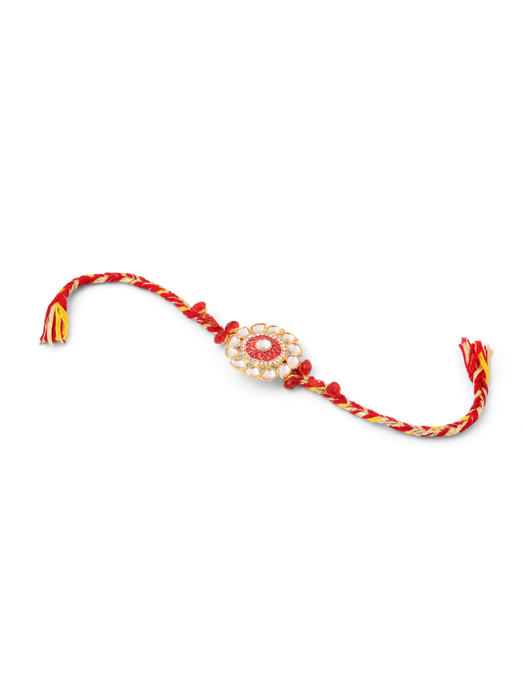 NVR Set of 2 Handmade Red Kundan Studded Floral Design Bhaiya Bhabhi Rakhi Combo - Distacart