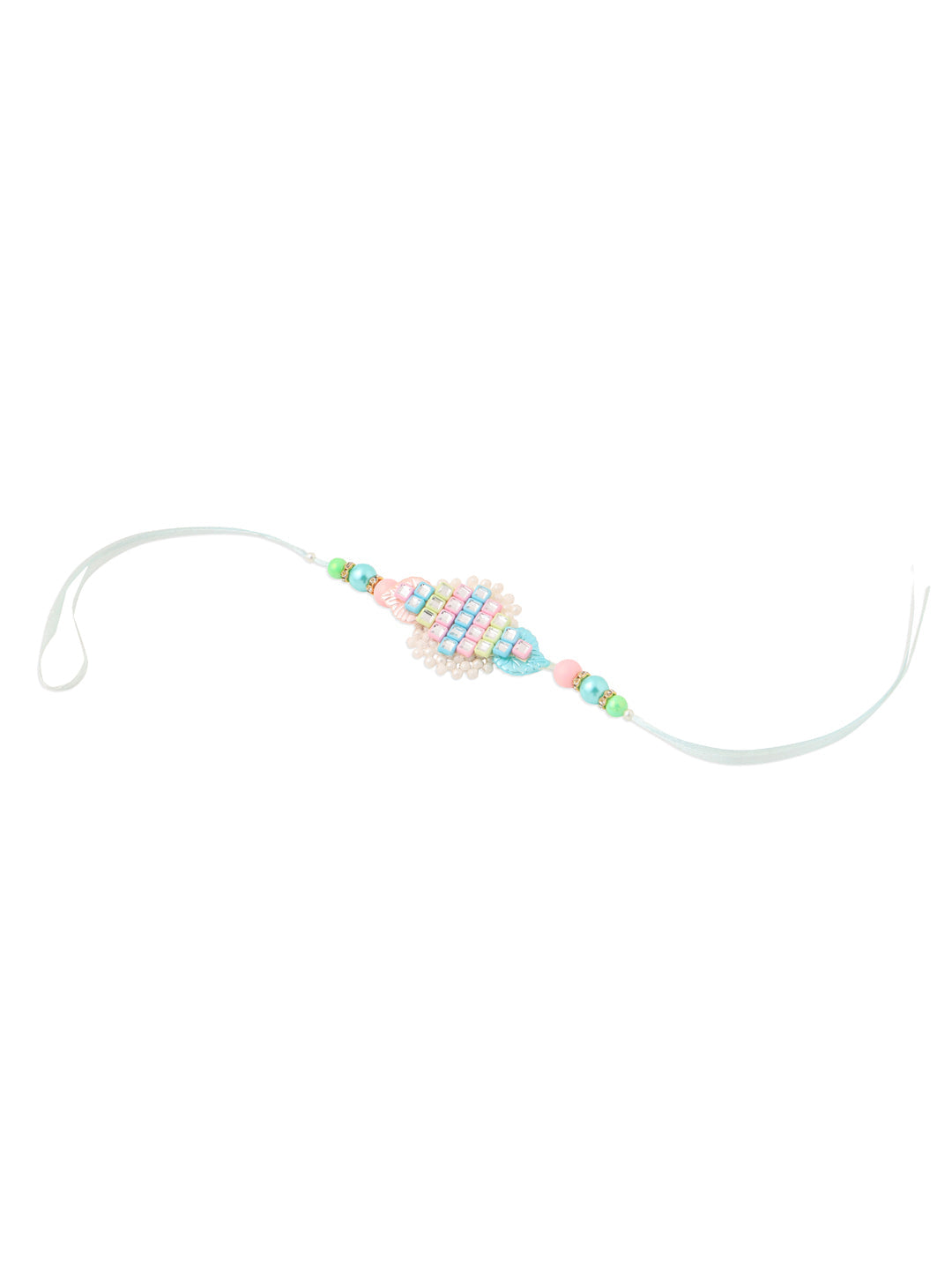 NVR Set of 2 Blue & Pink Artificial Stones & Beads Bhaiya Bhabhi Rakhi Combo - Distacart