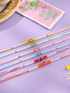 NVR Men Set of 6 Multicolor Artificial Stones & Pearls Rakhi with Roli Chawal Chandan & Mishri - Distacart