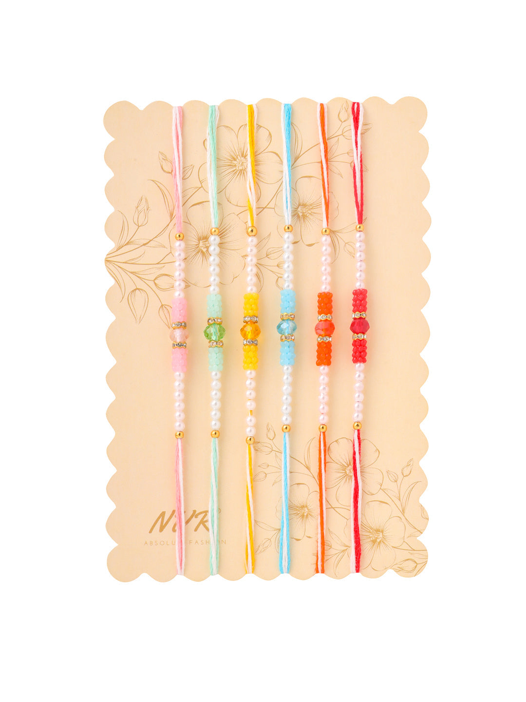 NVR Men Set of 6 Multicolor Artificial Stones & Pearls Rakhi with Roli Chawal Chandan & Mishri - Distacart