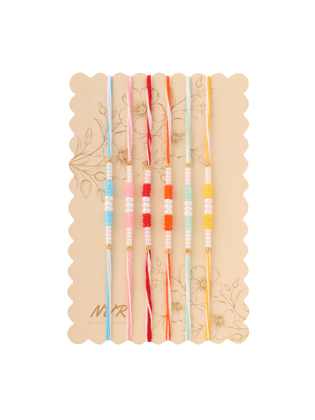 NVR Men Set of 6 Multicolor Pearls Thread Rakhi with Roli Chawal Chandan & Mishri - Distacart