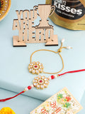 NVR Set of 2 Gold Toned Kundan Studded Floral Design Bhaiya Bhabhi Rakhi Combo - Distacart