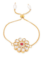 NVR Set of 2 Gold Toned Kundan Studded Floral Design Bhaiya Bhabhi Rakhi Combo - Distacart