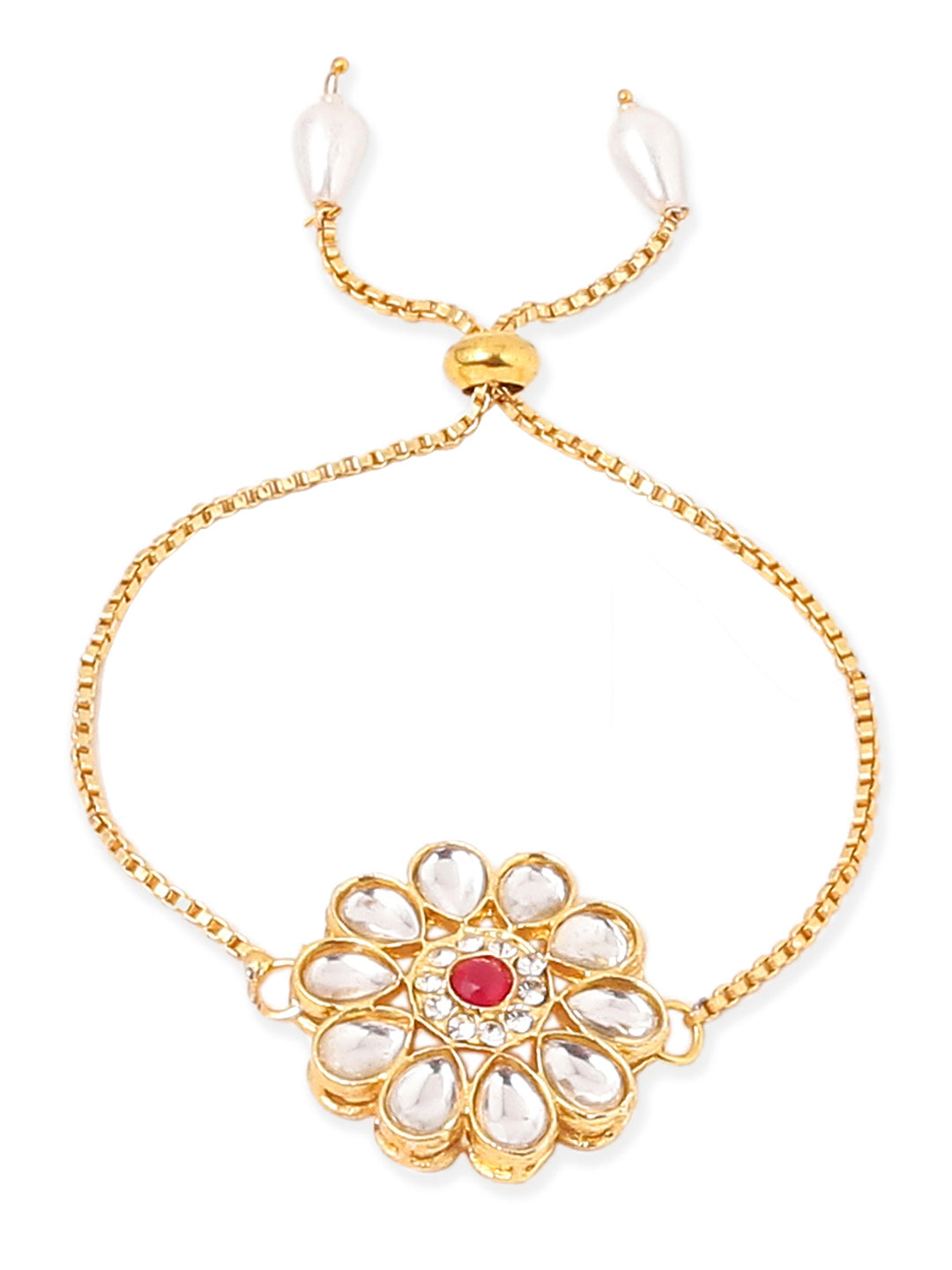 NVR Set of 2 Gold Toned Kundan Studded Floral Design Bhaiya Bhabhi Rakhi Set with Roli Chawal Chandan & Mishri - Distacart