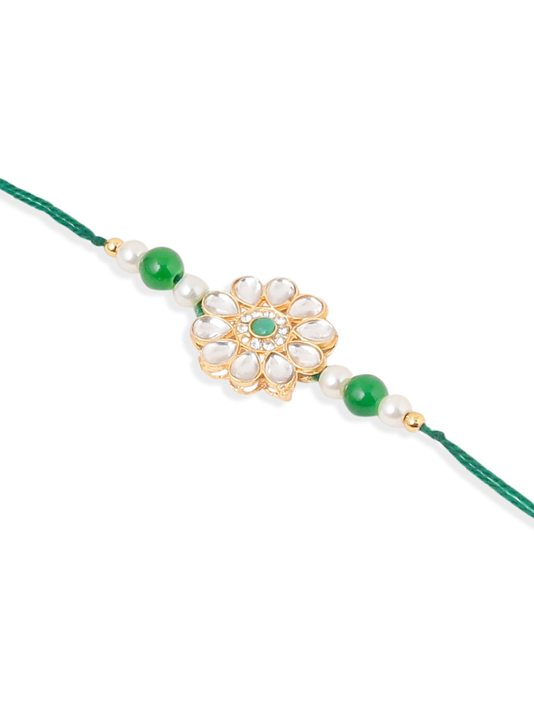 NVR Set of 2 Kundan Studded Floral Design Gold Toned Bhaiya Bhabhi Rakhi Combo - Distacart