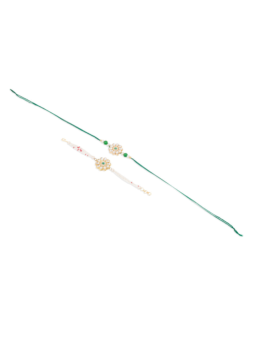 NVR Set of 2 Kundan Studded Floral Design Gold Toned Bhaiya Bhabhi Rakhi Combo - Distacart