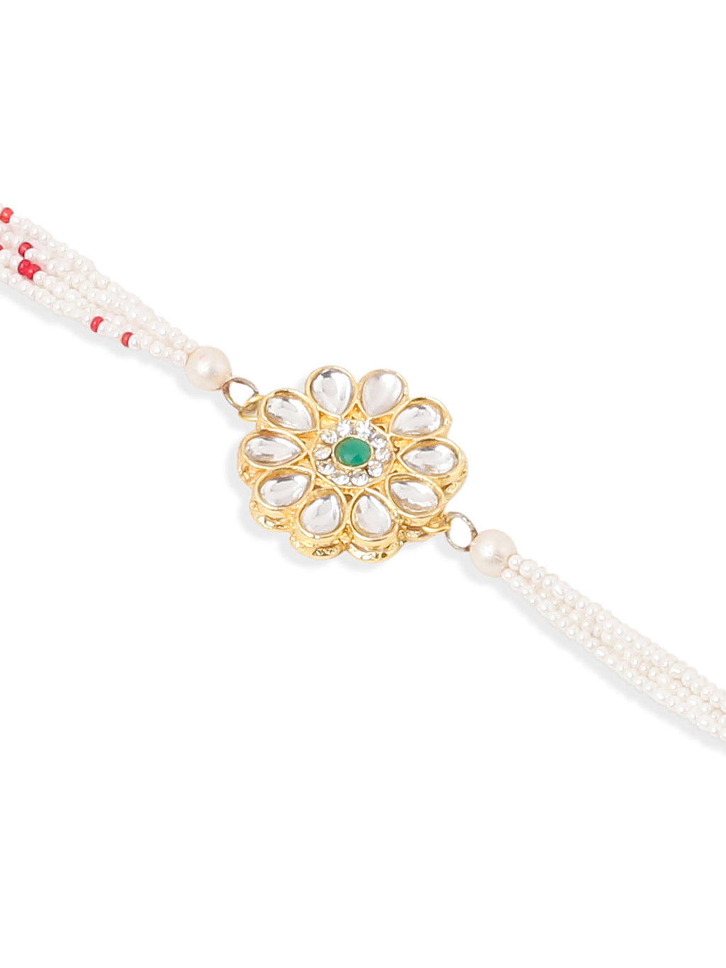 NVR Set of 2 Kundan Studded Floral Design Gold Toned Bhaiya Bhabhi Rakhi Set with Roli Chawal Chandan & Mishri - Distacart