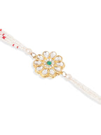 NVR Set of 2 Kundan Studded Floral Design Gold Toned Bhaiya Bhabhi Rakhi Set with Roli Chawal Chandan & Mishri - Distacart