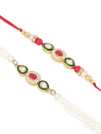 NVR Set of 2 Multicolor Oval Shape Kundan Studded & Beads Bhaiya Bhabhi Rakhi Combo - Distacart