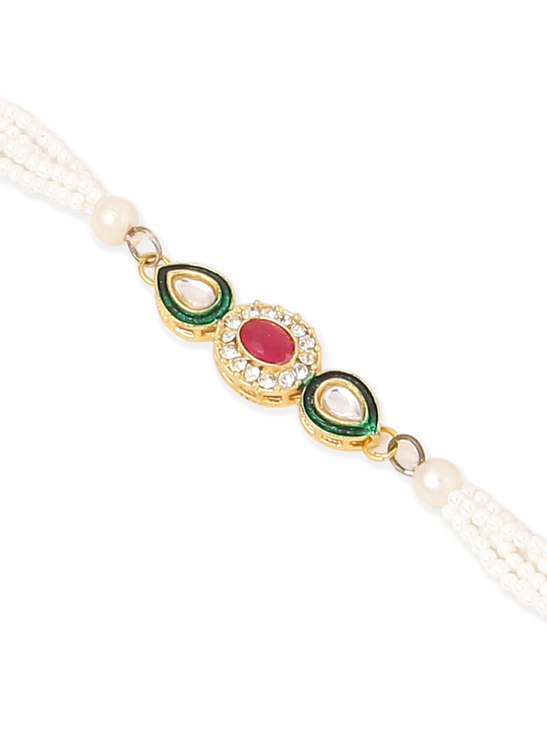 NVR Set of 2 Multicolor Oval Shape Kundan Studded & Beads Bhaiya Bhabhi Rakhi Combo - Distacart