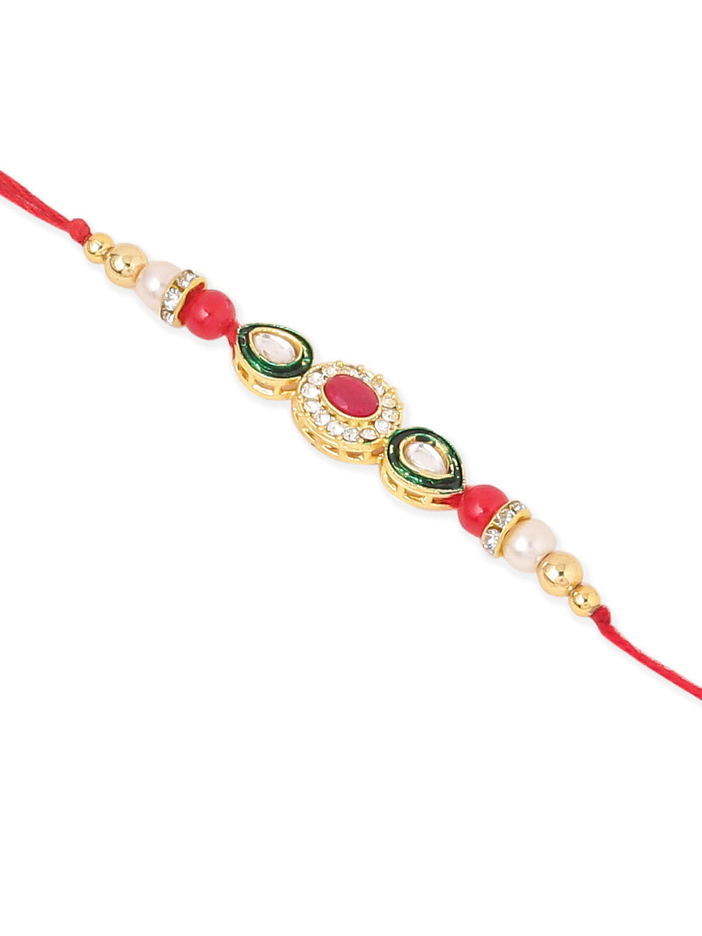 NVR Set of 2 Multicolor Oval Shape Kundan Studded & Beads Bhaiya Bhabhi Rakhi Combo - Distacart
