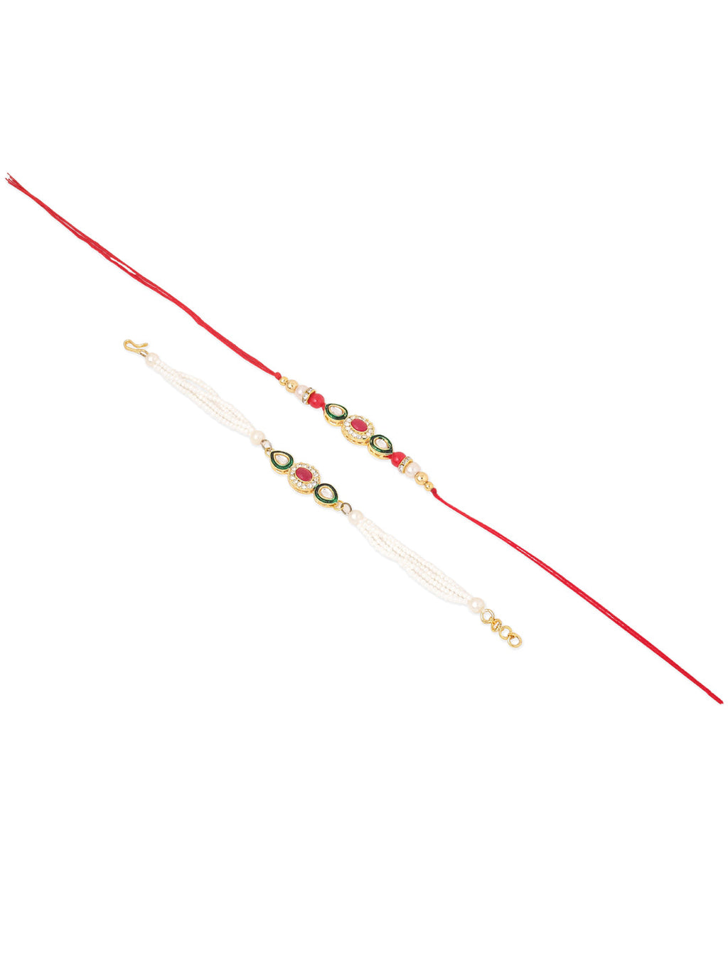 NVR Set of 2 Multicolor Oval Shape Kundan Studded & Beads Bhaiya Bhabhi Rakhi Combo - Distacart