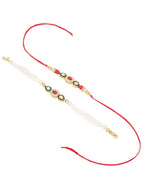 NVR Set of 2 Multicolor Oval Shape Kundan Studded & Beads Bhaiya Bhabhi Rakhi with Roli Chawal Chandan & Mishri - Distacart