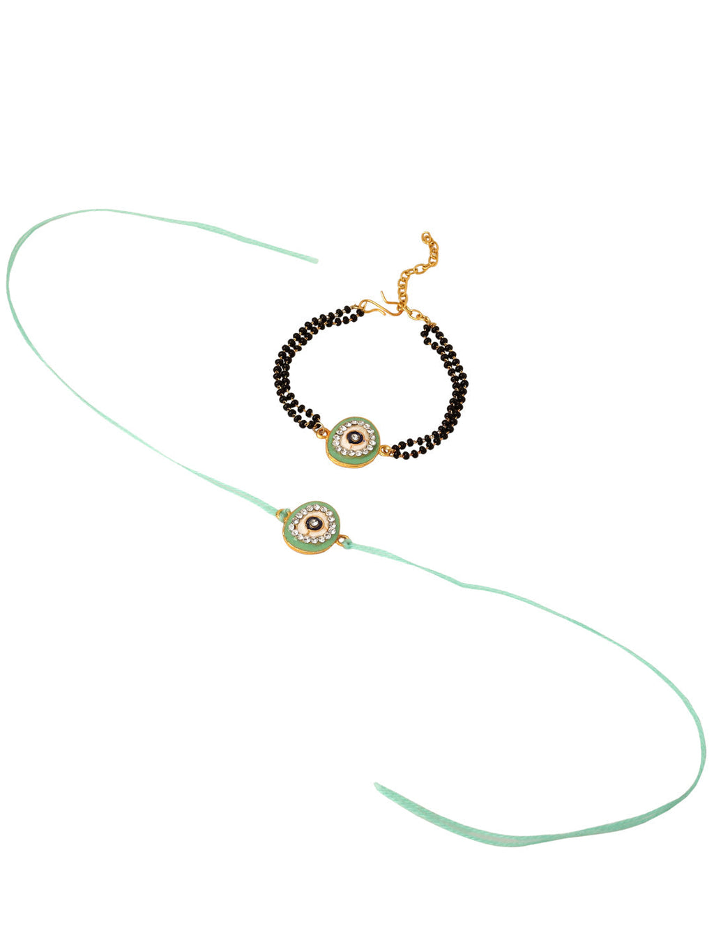 NVR Set of 2 Green Round Shape Artificial Stones Bhaiya Bhabhi Rakhi Combo - Distacart