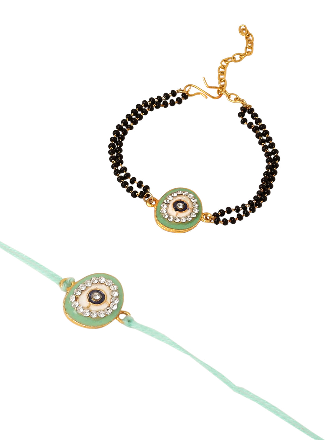 NVR Set of 2 Green Round Shape Artificial Stones Bhaiya Bhabhi Rakhi Combo - Distacart