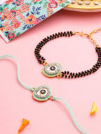 NVR Set of 2 Green Round Shape Artificial Stones Bhaiya Bhabhi Rakhi with Roli Chawal Chandan & Mishri - Distacart