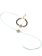 NVR Set of 2 Green Round Shape Artificial Stones Bhaiya Bhabhi Rakhi with Roli Chawal Chandan & Mishri - Distacart