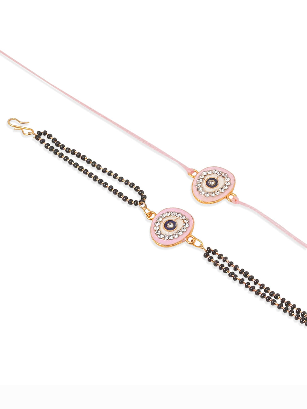 NVR Set of 2 Pink Round Shape Artificial Stones Bhaiya Bhabhi Rakhi with Roli Chawal Chandan & Mishri - Distacart