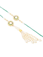 NVR Set of 2 White & Green Stone Studded Handcrafted Bhaiya Bhabhi Thread Rakhi Combo - Distacart