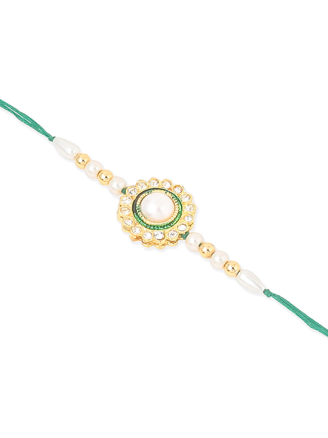 NVR Set of 2 White & Green Stone Studded Handcrafted Bhaiya Bhabhi Thread Rakhi Combo - Distacart