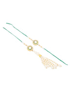 NVR Set of 2 White & Green Stone Studded Handcrafted Bhaiya Bhabhi Thread Rakhi Combo - Distacart