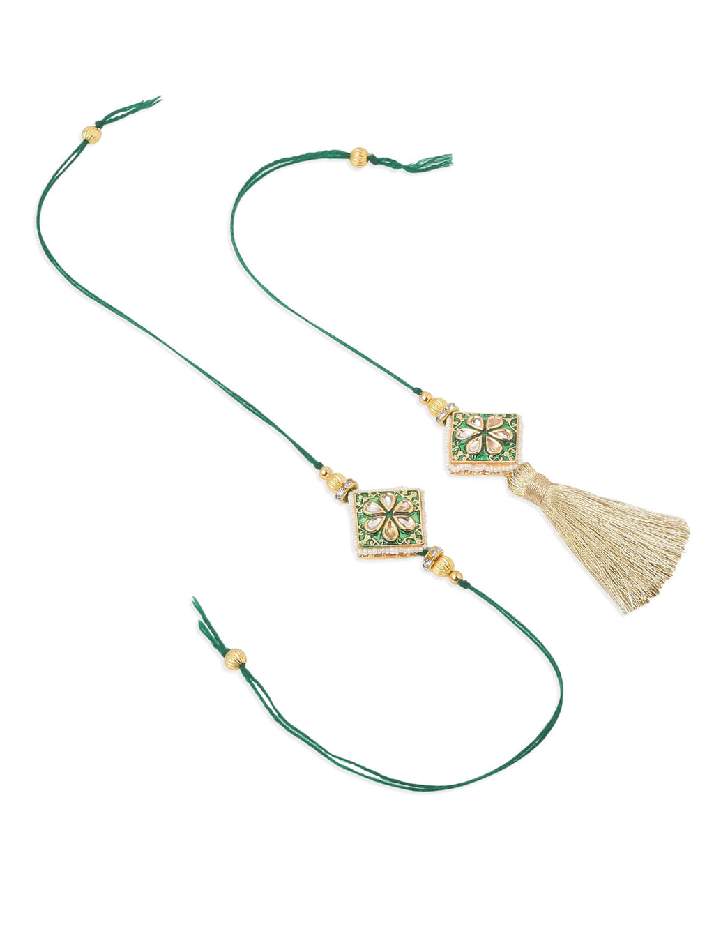 NVR Set of 2 Handmade Green Kundan Studded Bhaiya Bhabhi Rakhi Set, Combo for Rakshabandhan - Distacart