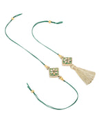 NVR Set of 2 Handmade Green Kundan Studded Bhaiya Bhabhi Rakhi Set, Combo for Rakshabandhan - Distacart