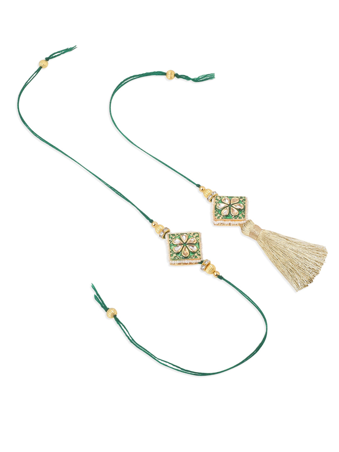 NVR Set of 2 Handmade Green Kundan Studded Bhaiya Bhabhi Rakhi Set, Combo for Rakshabandhan - Distacart