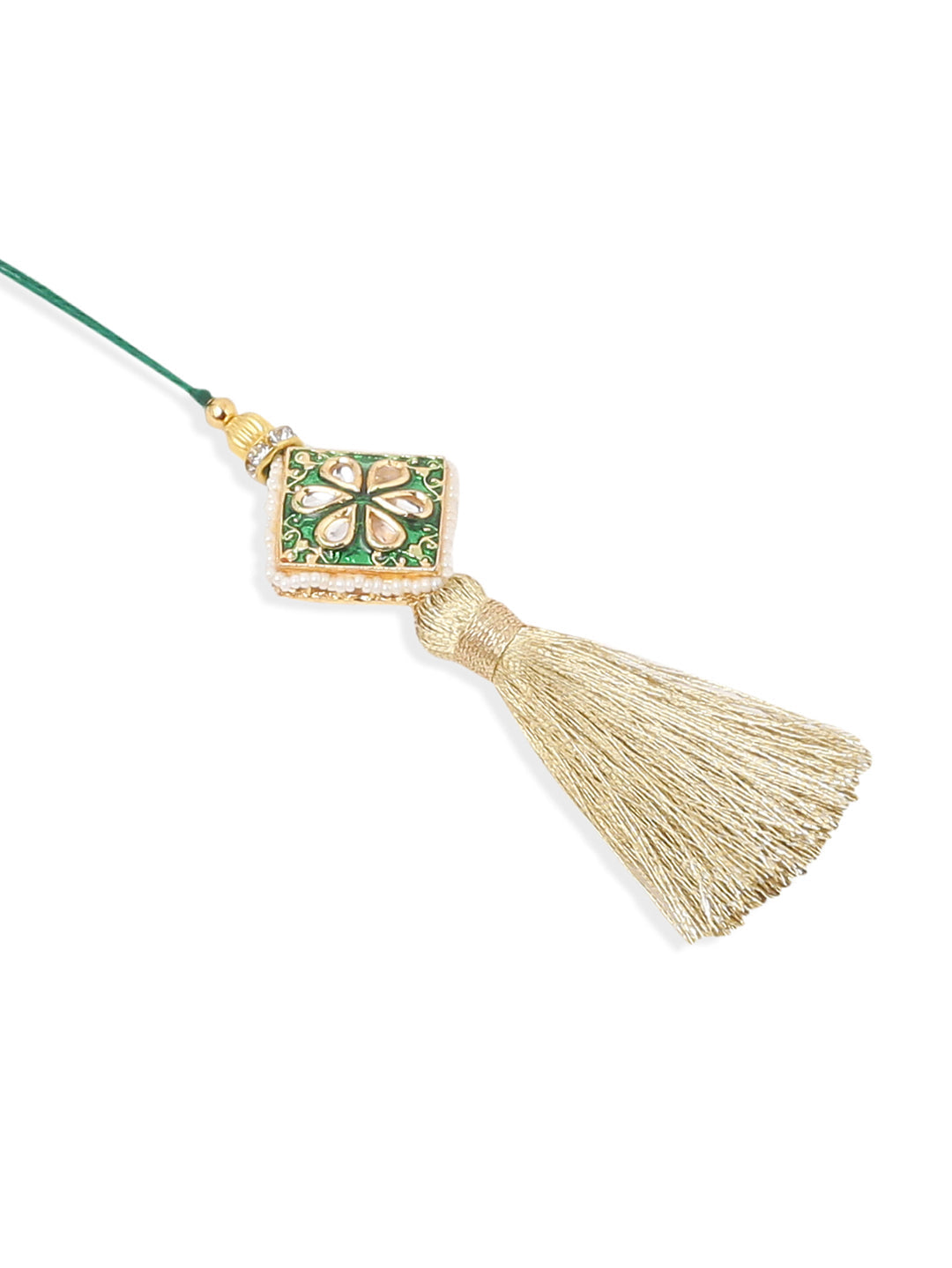 NVR Set of 2 Handmade Green Kundan Studded Bhaiya Bhabhi Rakhi Set, Combo for Rakshabandhan - Distacart