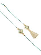 NVR Set of 2 Handmade Green Kundan Studded Bhaiya Bhabhi Rakhi Set with Roli Chawal Chandan & Mishri - Distacart