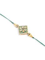 NVR Set of 2 Handmade Green Kundan Studded Bhaiya Bhabhi Rakhi Set with Roli Chawal Chandan & Mishri - Distacart