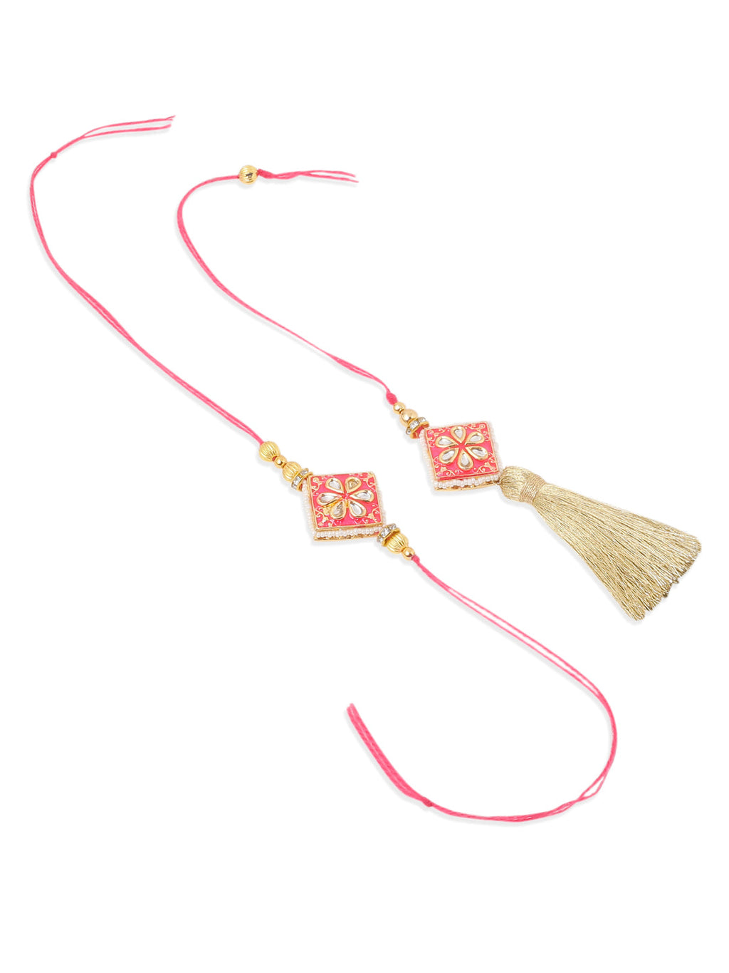 NVR Set of 2 Handmade Pink Kundan Studded Bhaiya Bhabhi Rakhi Set, Combo for Rakshabandhan - Distacart