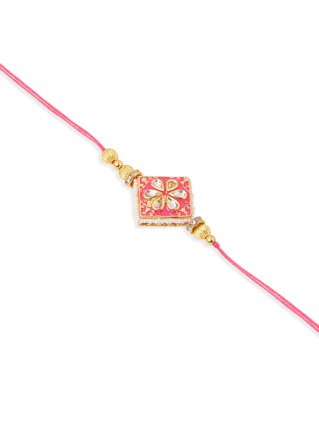 NVR Set of 2 Handmade Pink Kundan Studded Bhaiya Bhabhi Rakhi Set with Roli Chawal Chandan & Mishri - Distacart