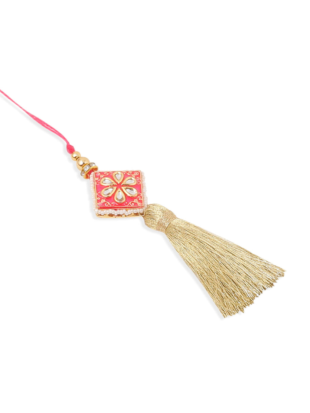 NVR Set of 2 Handmade Pink Kundan Studded Bhaiya Bhabhi Rakhi Set with Roli Chawal Chandan & Mishri - Distacart