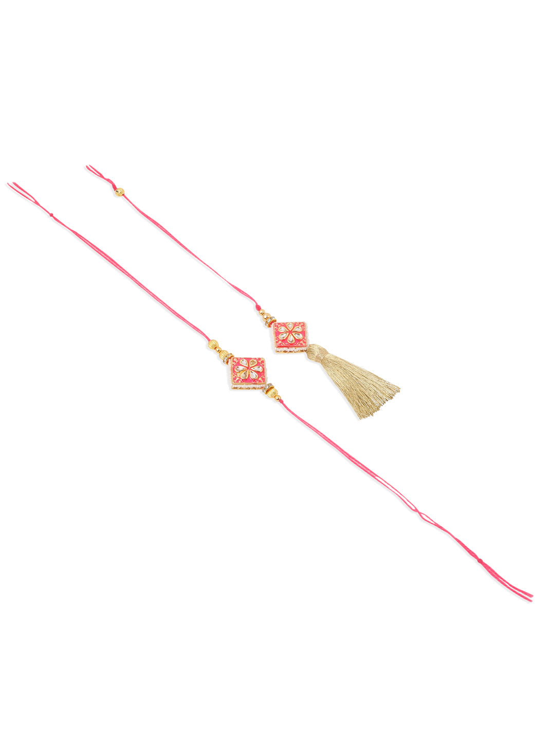 NVR Set of 2 Handmade Pink Kundan Studded Bhaiya Bhabhi Rakhi Set with Roli Chawal Chandan & Mishri - Distacart