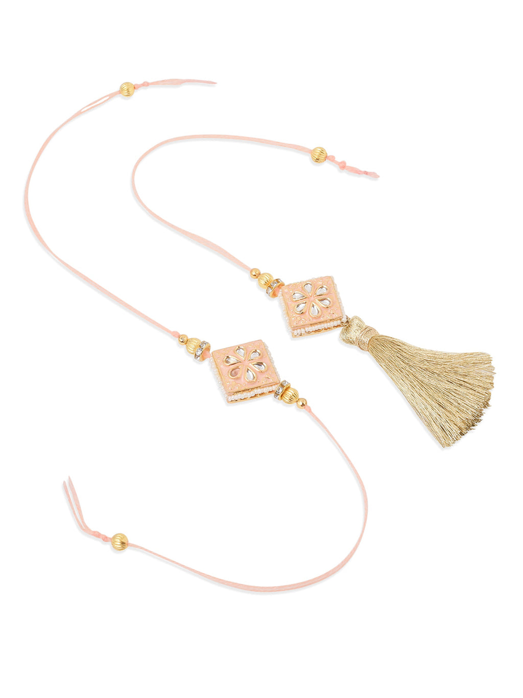 NVR Set of 2 Handmade Peach Kundan Studded Bhaiya Bhabhi Rakhi Set, Combo for Rakshabandhan - Distacart