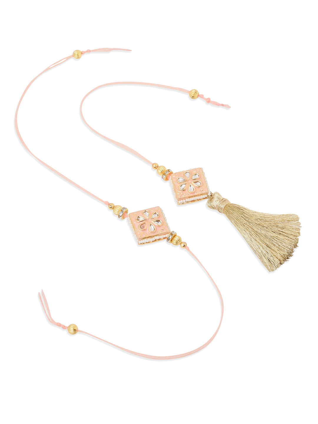 NVR Set of 2 Handmade Peach Kundan Studded Bhaiya Bhabhi Rakhi Set, Combo for Rakshabandhan - Distacart