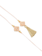 NVR Set of 2 Handmade Peach Kundan Studded Bhaiya Bhabhi Rakhi Set with Roli Chawal Chandan & Mishri - Distacart