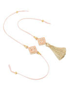 NVR Set of 2 Handmade Peach Kundan Studded Bhaiya Bhabhi Rakhi Set with Roli Chawal Chandan & Mishri - Distacart