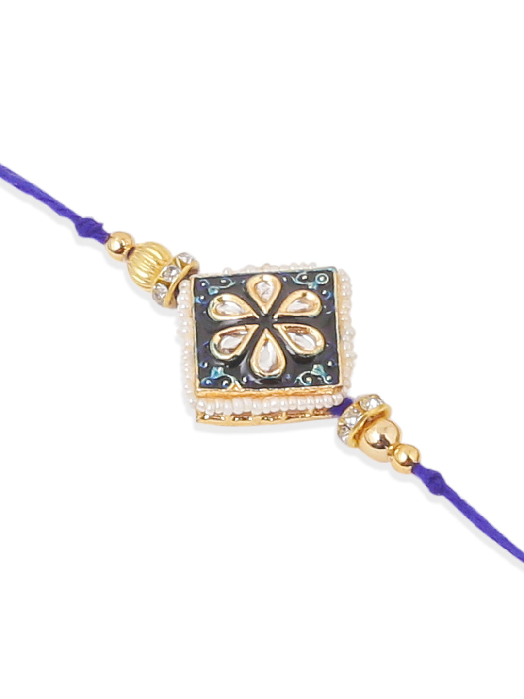 NVR Set of 2 Handmade Blue Kundan Studded Bhaiya Bhabhi Rakhi Set, Combo for Rakshabandhan - Distacart