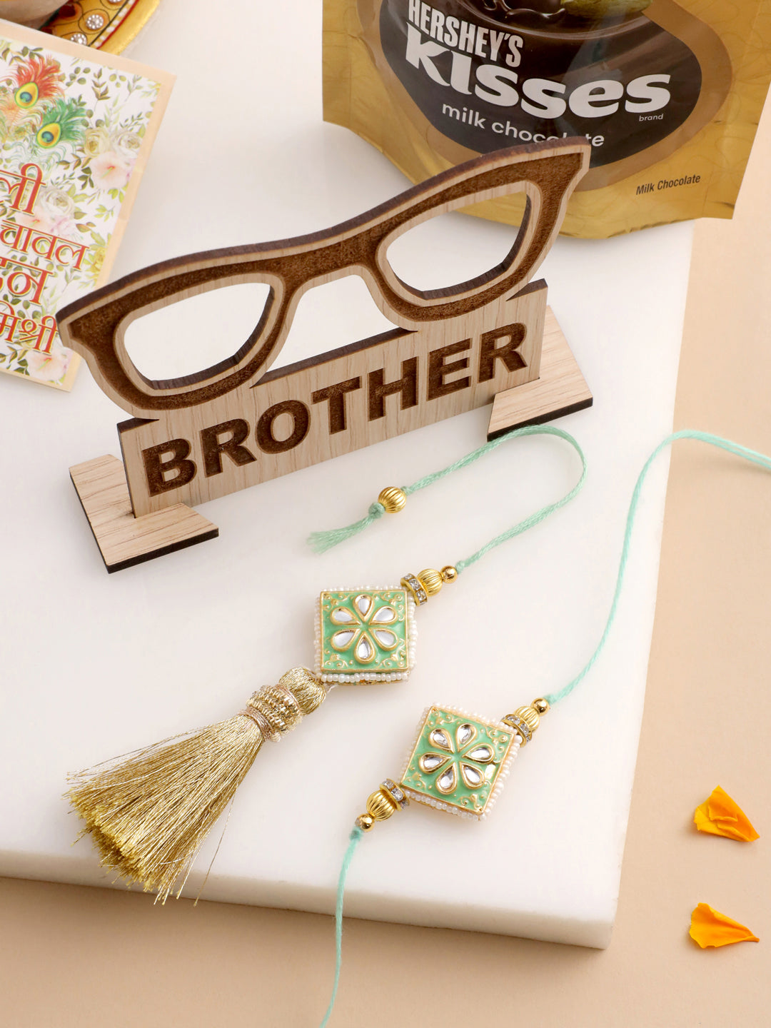 NVR Set of 2 Handmade Sea Green Kundan Studded Bhaiya Bhabhi Rakhi Combo - Distacart
