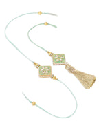NVR Set of 2 Handmade Sea Green Kundan Studded Bhaiya Bhabhi Rakhi Set with Roli Chawal Chandan & Mishri - Distacart