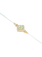 NVR Set of 2 Handmade Sea Green Kundan Studded Bhaiya Bhabhi Rakhi Set with Roli Chawal Chandan & Mishri - Distacart