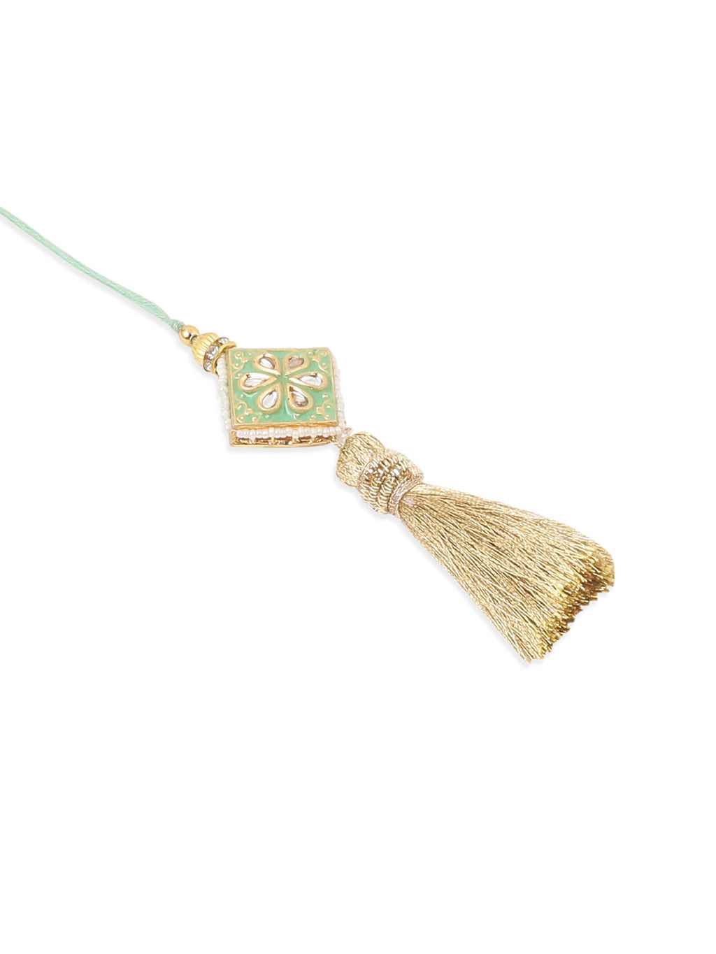 NVR Set of 2 Handmade Sea Green Kundan Studded Bhaiya Bhabhi Rakhi Set with Roli Chawal Chandan & Mishri - Distacart