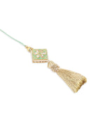 NVR Set of 2 Handmade Sea Green Kundan Studded Bhaiya Bhabhi Rakhi Set with Roli Chawal Chandan & Mishri - Distacart