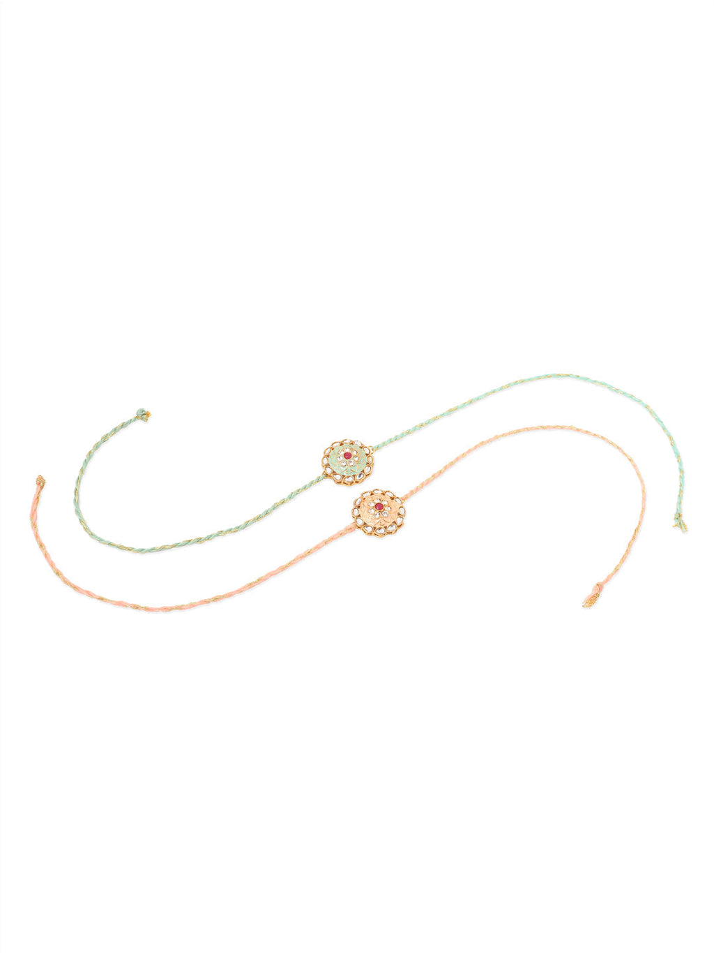 NVR Men Set of 2 Peach & Green Kundan Studded Round Floral Design Rakhi Combo - Distacart