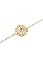 NVR Men Set of 2 Peach & Green Kundan Studded Round Floral Design Rakhi Combo - Distacart