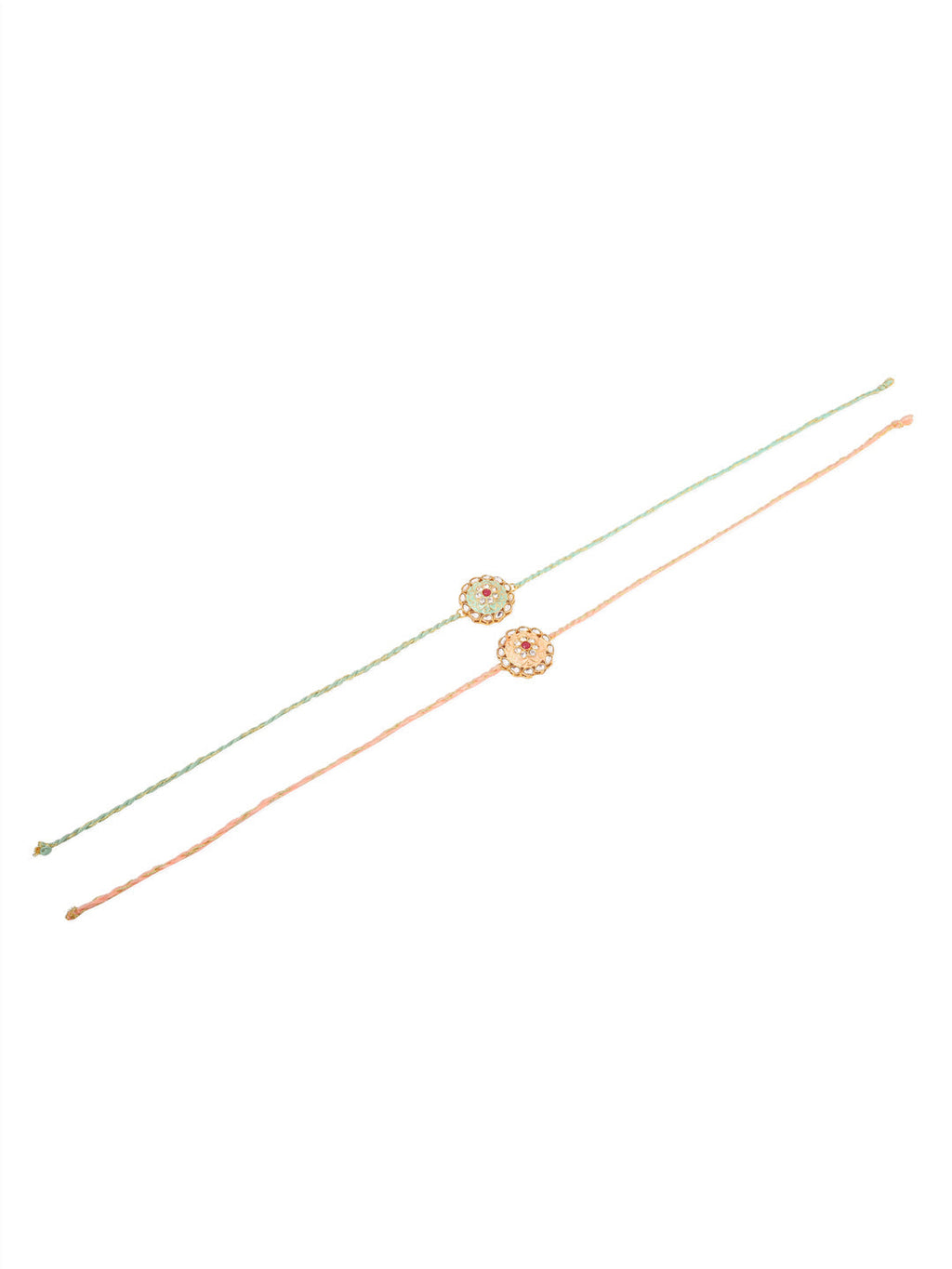 NVR Men Set of 2 Peach & Green Kundan Studded Round Floral Design Rakhi Combo - Distacart