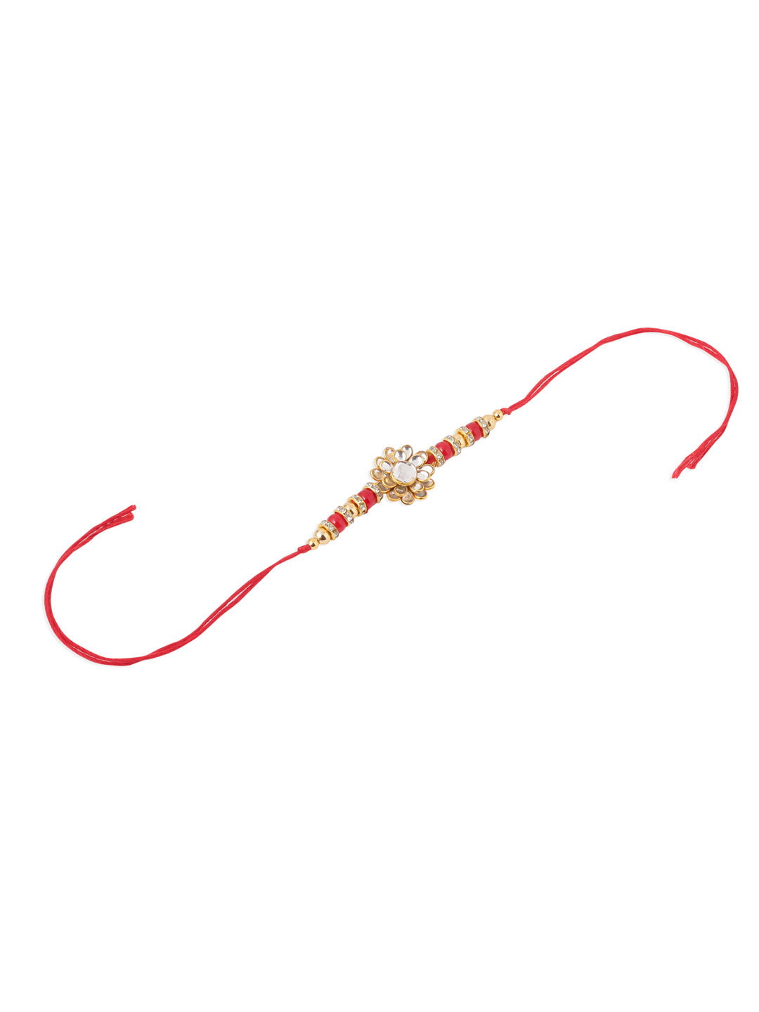 NVR Men's Red Kundan Studded Floral Design Thread Rakhi, Combo for Rakshabandhan - Distacart